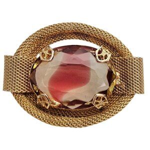 Jonquil Pink Givre Oval Glass Rhinestone Brooch, Mesh Frame Pin J362